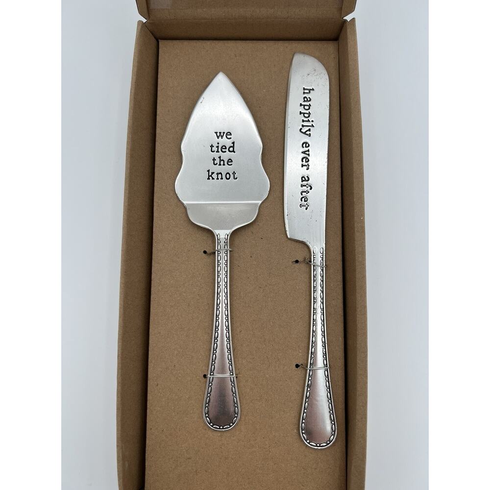 Mud Pie Silver 9" Boxed Wedding Cake Server Knife Set 2021 Happily Ever After
